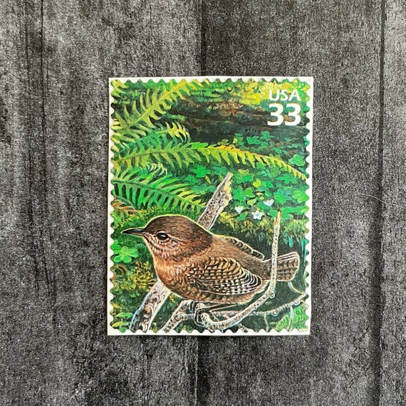 米国ビンテージ切手 5 枚の Winter Wren 33 セント ビンテージ郵便切手。アメリカの自然