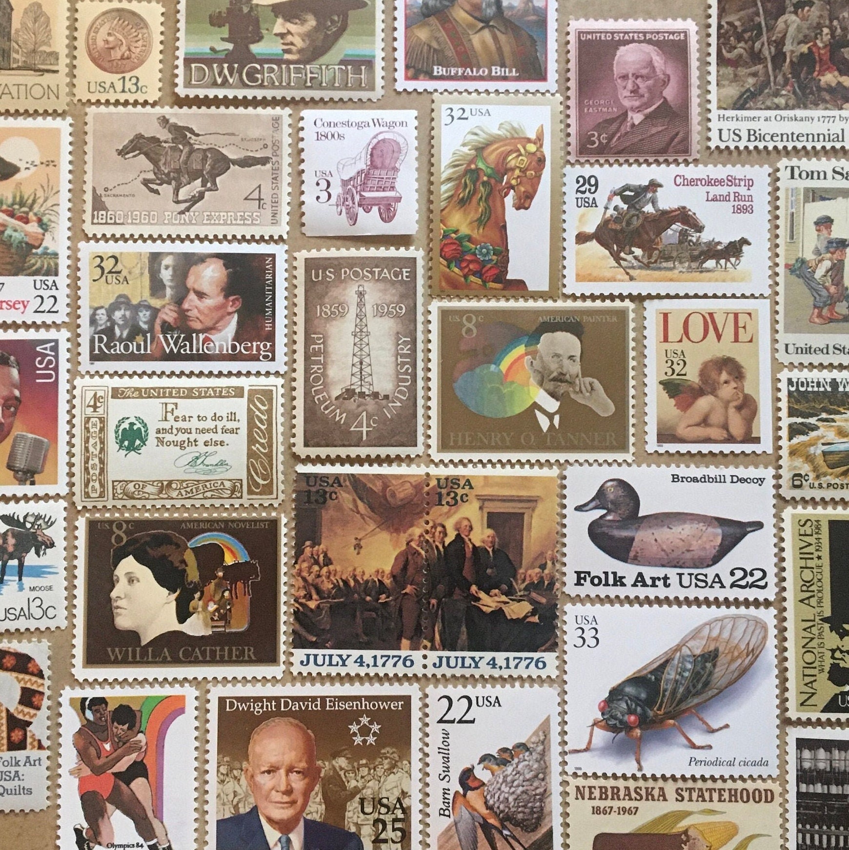 Unique Vintage Postage Stamps. Grab Bag of Ten (10) Brown