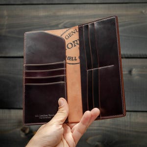 Cartera larga de primera calidad de cordobán con carcasa completa: cartera cosida a mano, color 8, hecha a mano