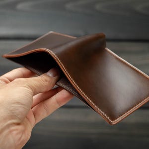 Brown Horween Shell Cordovan Leather Wallet - Handmade Wallet, Buttero Pockets, Handstitched, RFID Blocking