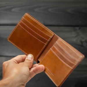 Premium Full Horween Shell Cordovan Leather Wallet - Handmade Bifold, Bourbon (Vary Rare) - Handstitched