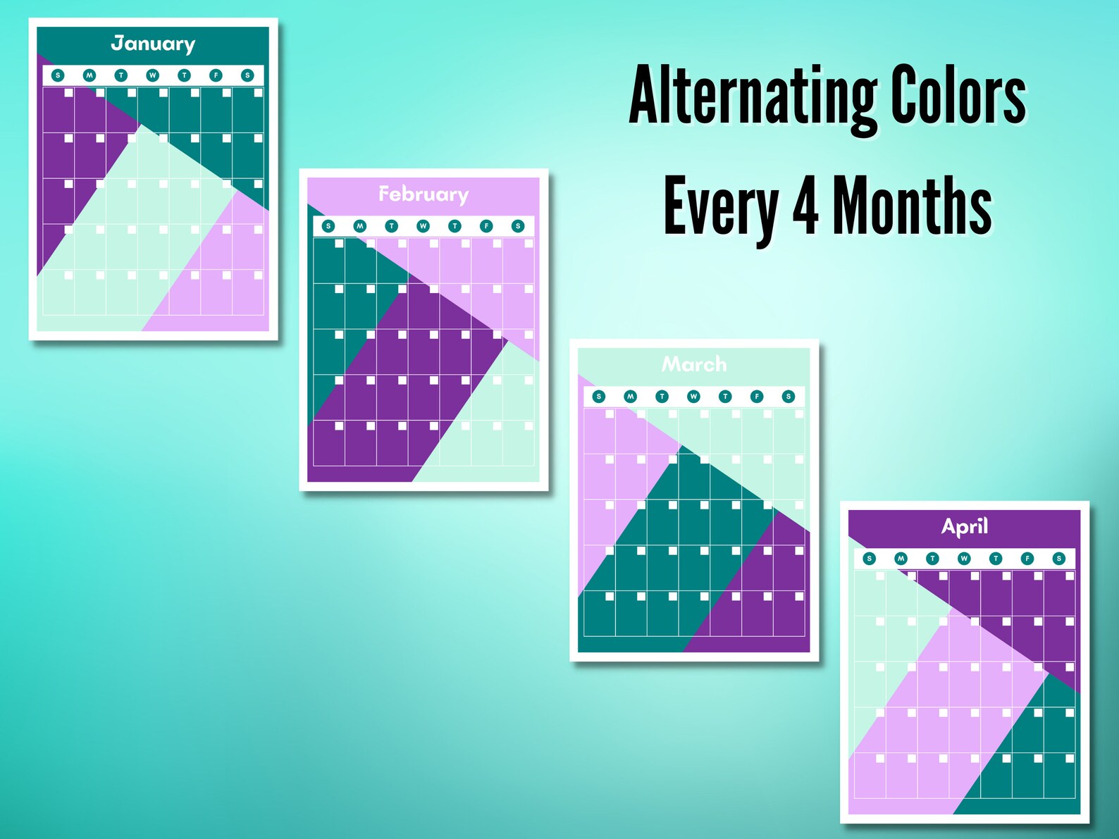 Printable Undated Monthly Calendar: Purple & Teal Geometric - Etsy