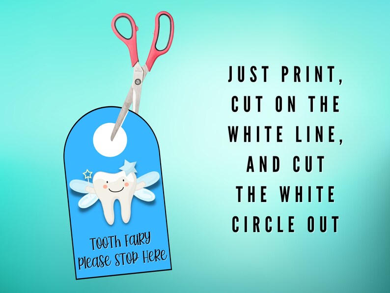Tooth Fairy Door Hanger SignsPlease Stop Here, Instant Download, Pink and Blue Versions image 3
