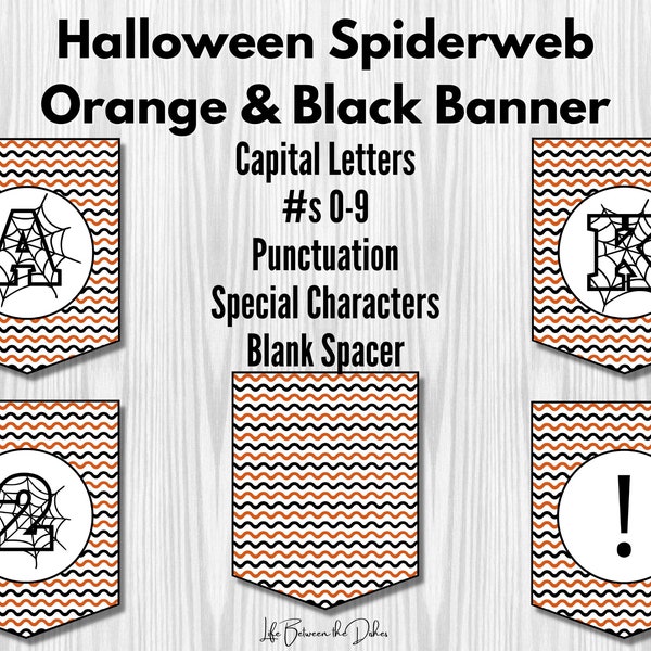 Halloween Black & Orange Banner, Printable, Instant Download, Custom, Spiderweb, Celebration, Flag Pennant Banner, Spooky