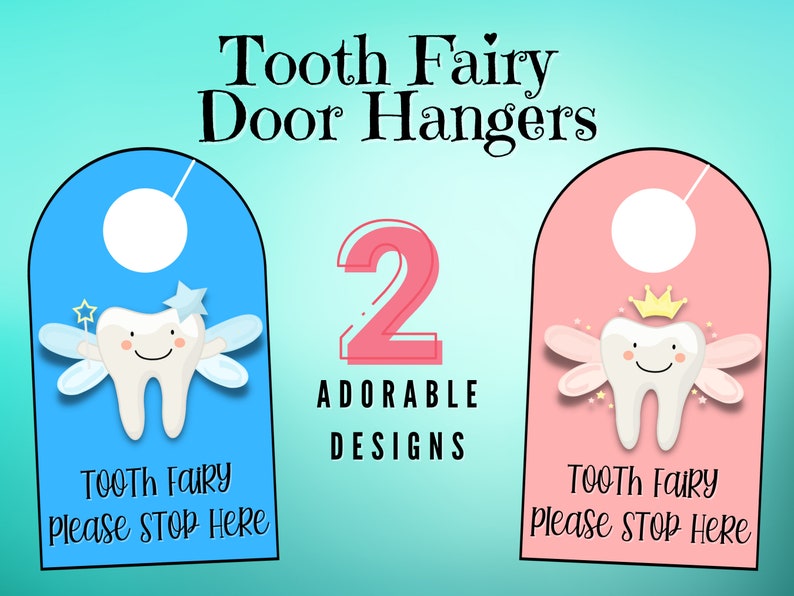 Tooth Fairy Door Hanger SignsPlease Stop Here, Instant Download, Pink and Blue Versions image 2