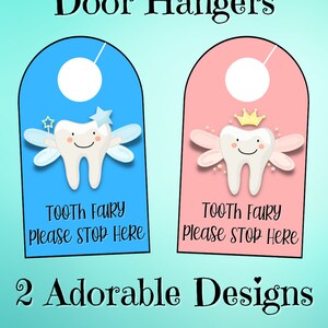 Tooth Fairy Door Hanger SignsPlease Stop Here, Instant Download, Pink and Blue Versions image 6