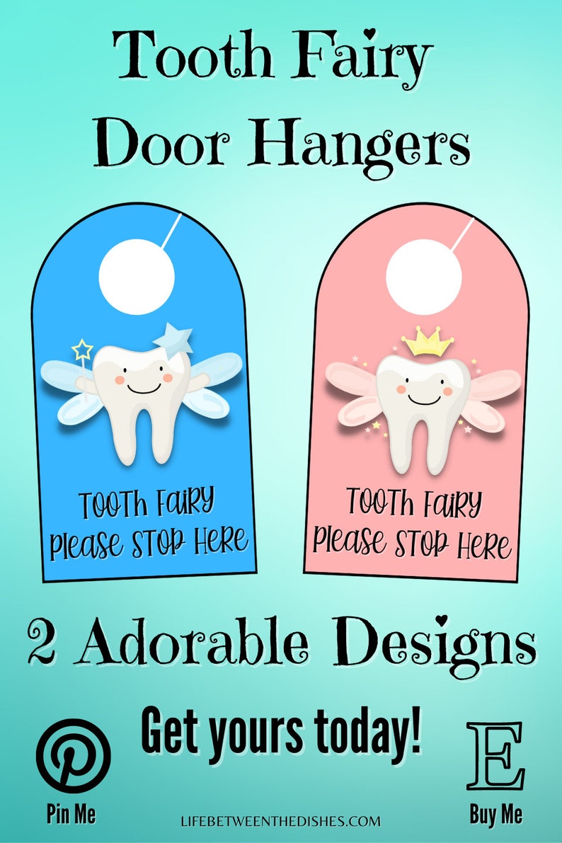 Tooth Fairy Door Hanger SignsPlease Stop Here, Instant Download, Pink and Blue Versions image 6