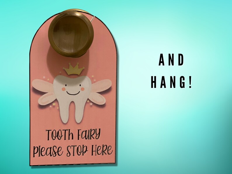 Tooth Fairy Door Hanger SignsPlease Stop Here, Instant Download, Pink and Blue Versions image 4
