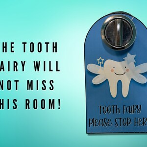 Tooth Fairy Door Hanger SignsPlease Stop Here, Instant Download, Pink and Blue Versions image 5