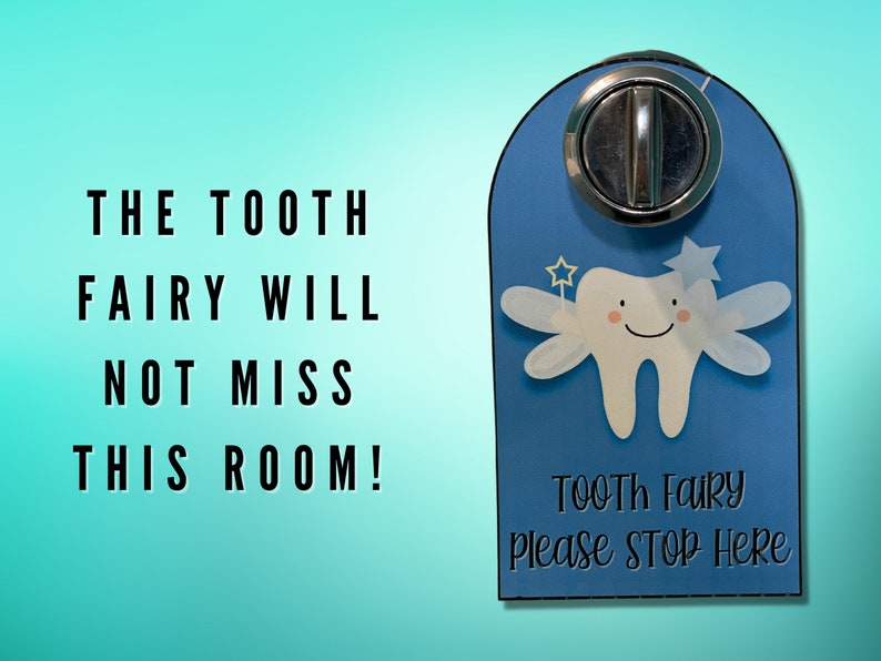 Tooth Fairy Door Hanger SignsPlease Stop Here, Instant Download, Pink and Blue Versions image 5