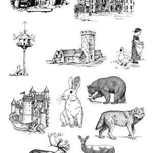 vintage theme digital sticker sheet pack of 5 etsy