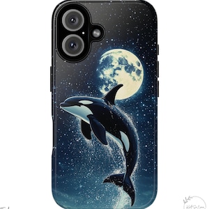 Beautiful Orca Killer Whale Jumping out of water at night, Whale Phone case, Ocean Sea Orca Lover Gift, Iphone 16, Galaxy Ultra Case