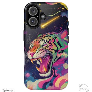 Retro Colorful Cosmic Tiger Phone Case, Tiger Lover Gift, Cosmic Psychedelic Tiger Phone Case, Iphone 16, Galaxy Ultra Case, Gifts for her