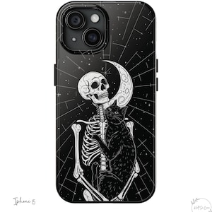 Skeleton Holding Cat Amongst The Night Moon Gothic Halloween Phone Case Gift