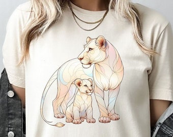 Watercolor Mama Lion and cub shirt, Trendy Unisex Lion t-shirt, Lion Design, Gifts for Lion Lovers collectors