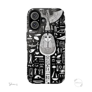 Black and White Ancient Egyptian Symbols Phone Case, Egypt Lover Gift, Iphone 16, Galaxy Ultra Case, Hieroglyphics Travel Gift