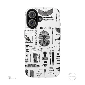 Black and White Ancient Egyptian Symbols Phone Case, Egypt Lover Gift, Iphone 16,Galaxy Ultra Case, Hieroglyphics Travel Gift, Gifts for him