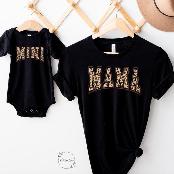 MAMA and MINI Varsity Leopard design shirts, Matching t-shirts for mom and daughter, Girl mom matching tee's, Outfits for mommy and me