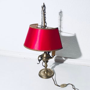 Candle Table Lamp With Half Empire Red Lamp Shade / Vintage Mid-Century Decor