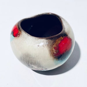 Small Carstens Tönnieshof Grey Red Brown Turquoise Ceramic Vase / 1950s WGP Vintage Decor