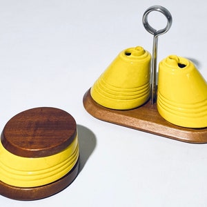 Alvar Aalto Artek Ceramic Salt & Pepper Shakers With Wooden Base / Vintage Mid-Century Decor / Finland