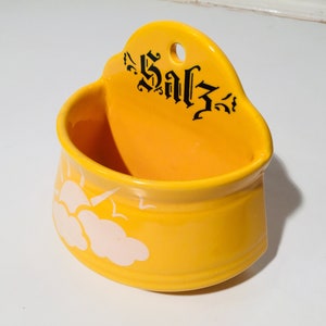 Yellow Ceramic Salt Wall Holder Container / Vintage Decor 50s/60s