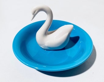 Small Porcelain Swan Jewellery Bowl Ornament / Vintage Decor 1960s