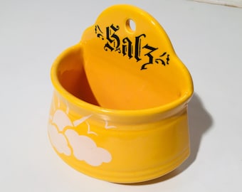 Yellow Ceramic Salt Wall Holder Container / Vintage Decor 50s/60s