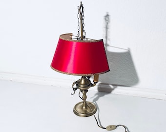 Candle Table Lamp With Red Lamp Shade / Vintage Mid-Century Decor