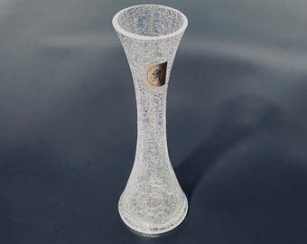 Tall Alwe Diablo Crystal Crackle Glass Vase 1970s / Art Deco Decor