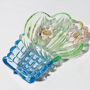 Flower Basket Shape Studio Nova Blue Green Crystal Glass Bowl Ornament