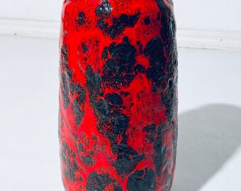 Scheurich Fat Lava Red & Black Ceramic Vase WGP / Vintage Decor