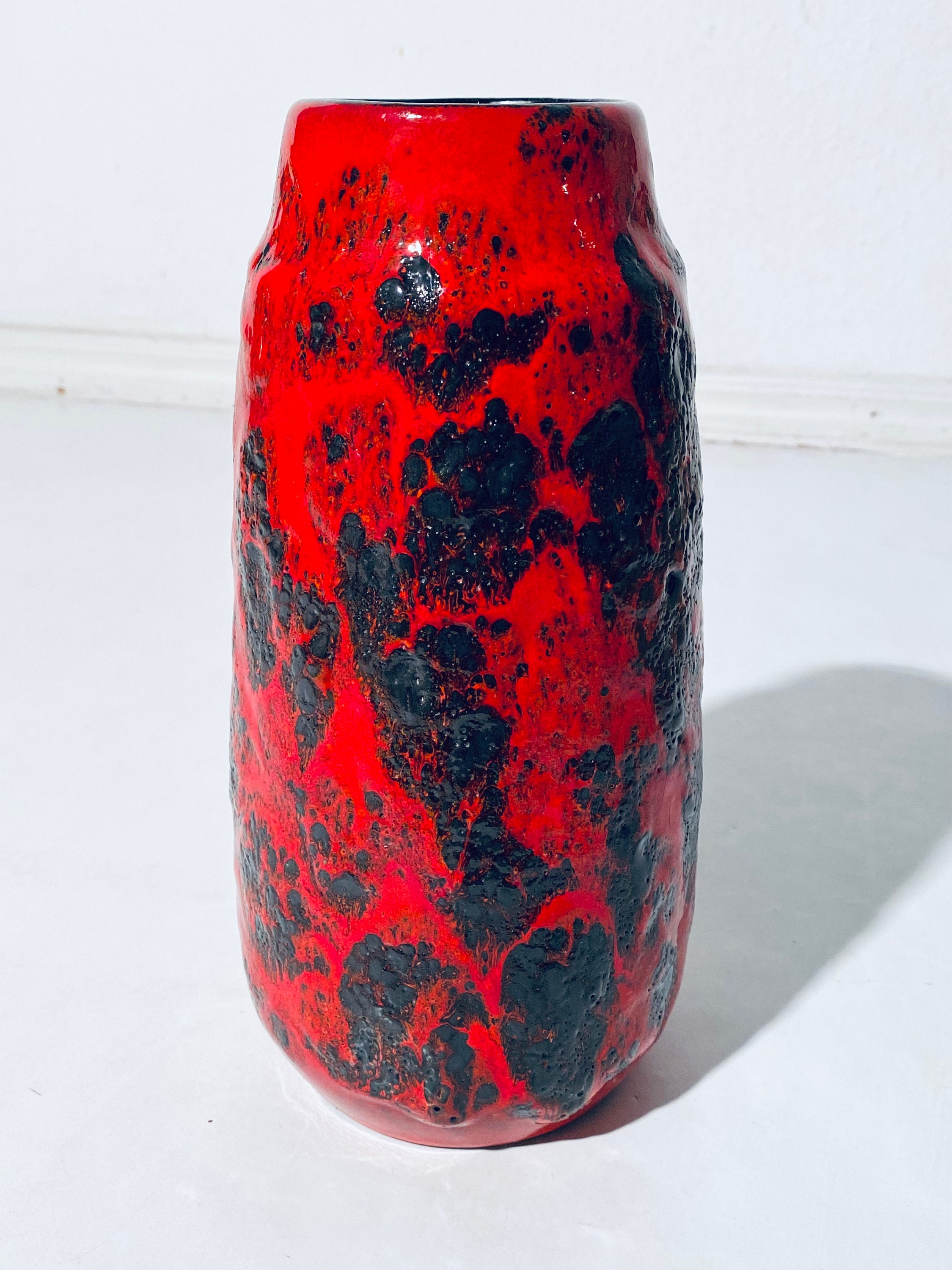 Scheurich Fat Lava Red & Black Ceramic Vase WGP / Vintage Decor