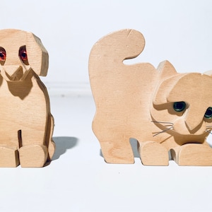 Bottega Michelangeli Ornements de jouets en bois pour chats et chiens / décor vintage des années 80