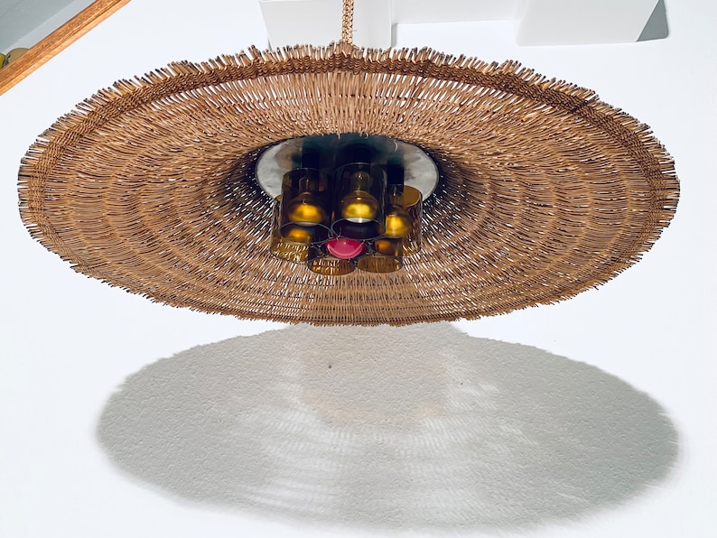 Huge Round Mid-Century Wicker Hanging Lamp / 60s 70s Vintage Decor image 4