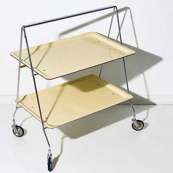 Mid-Century Yellow Resopal Tea Trolley Bar Trolley Serving Trolley /  1960s Decor