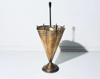 Mid-Century Brass Umbrella Rack Stand / French Vintage Hollywood Regency Interior Design