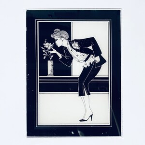 Art Deco Glass Picture Lady With Flowers Motif  / 1920s France
