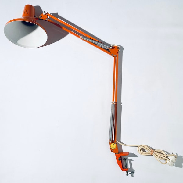 Orange Space Age Industrial Desk Lamp / Vintage Decor 70s