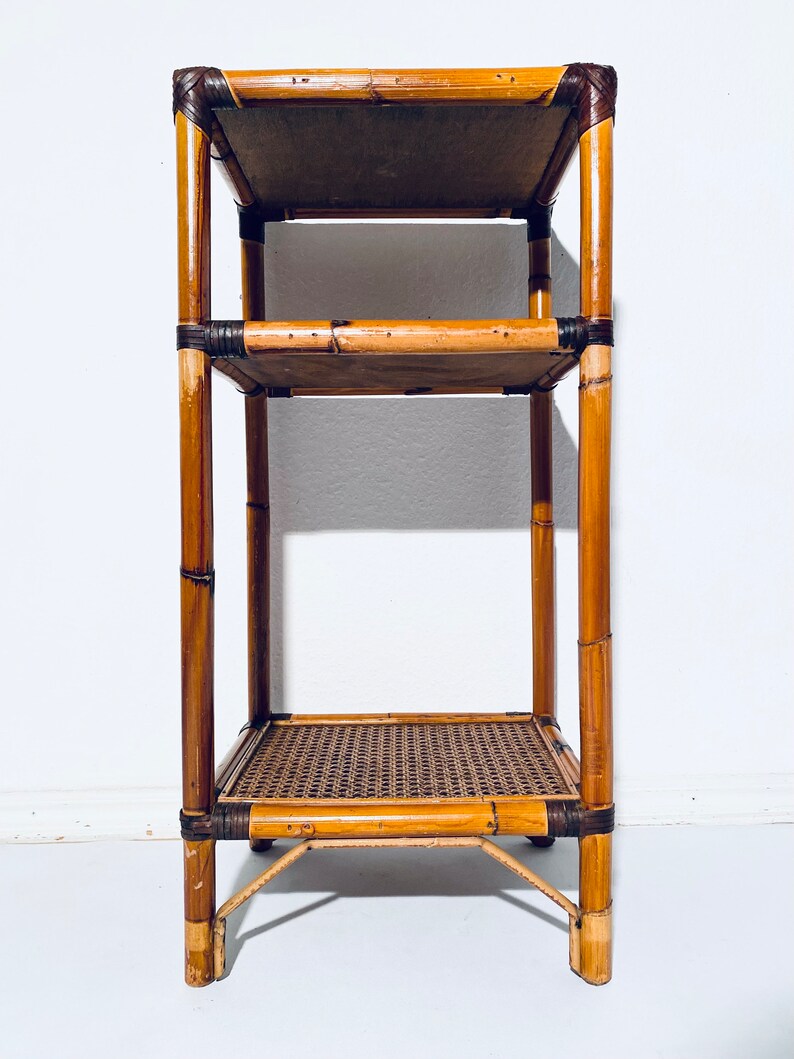 Vintage Bamboo Shelves / Wicker Flower Shelves / 1960s Midcentury