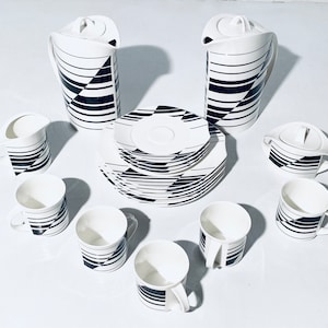 Vintage Linea Villeroy & Boch Vitro-Porcelain Coffee Set / Black White Vintage Decor 1980s