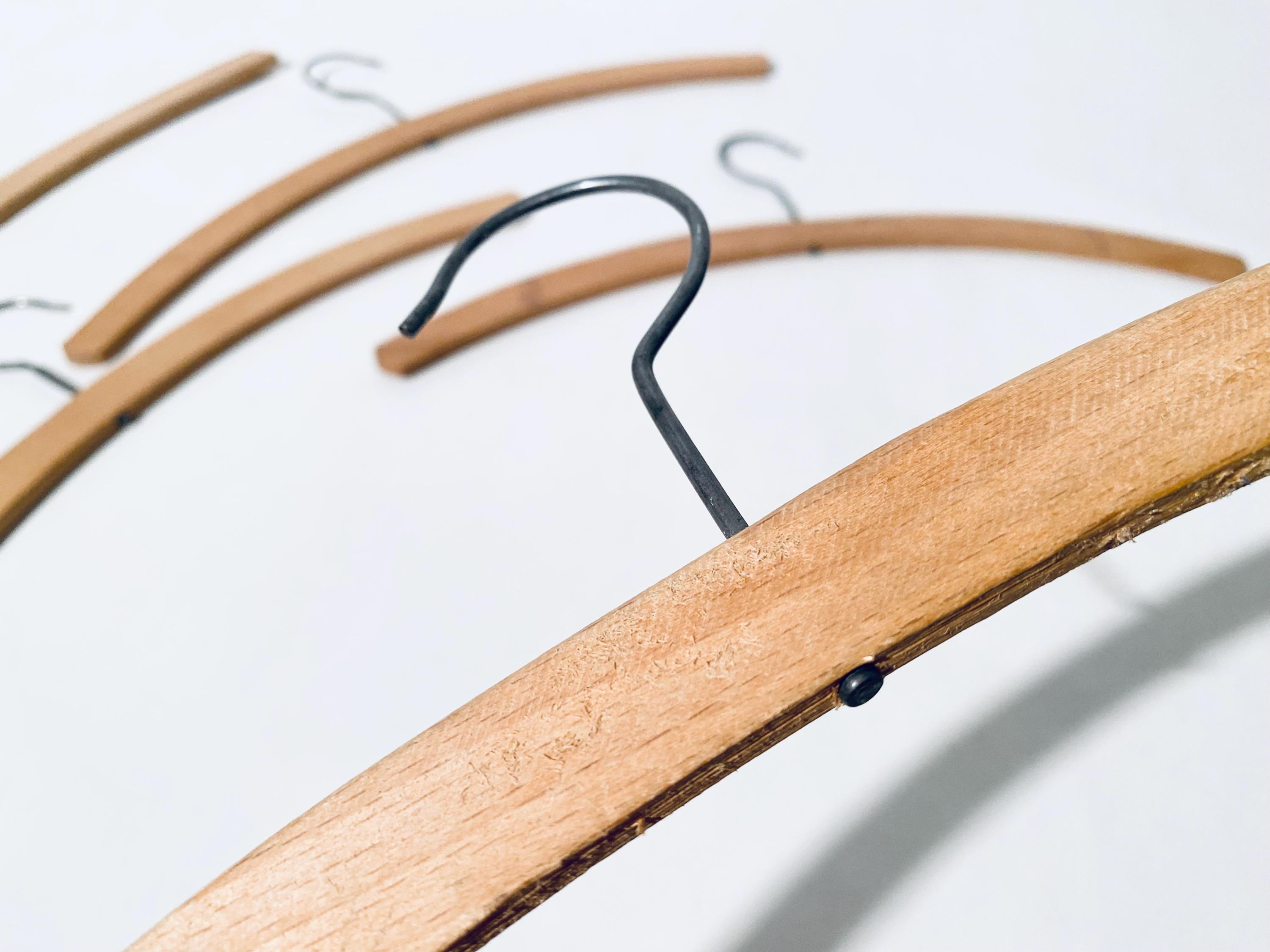 Five 1950s Wooden Coat Hangers Set / Germany Mid-century Vintage