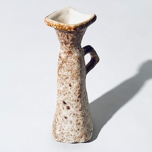 Marius Van Woerden Fat Lava Ceramic Vase Jug Grey & Brown / 1970s Vintage Decor