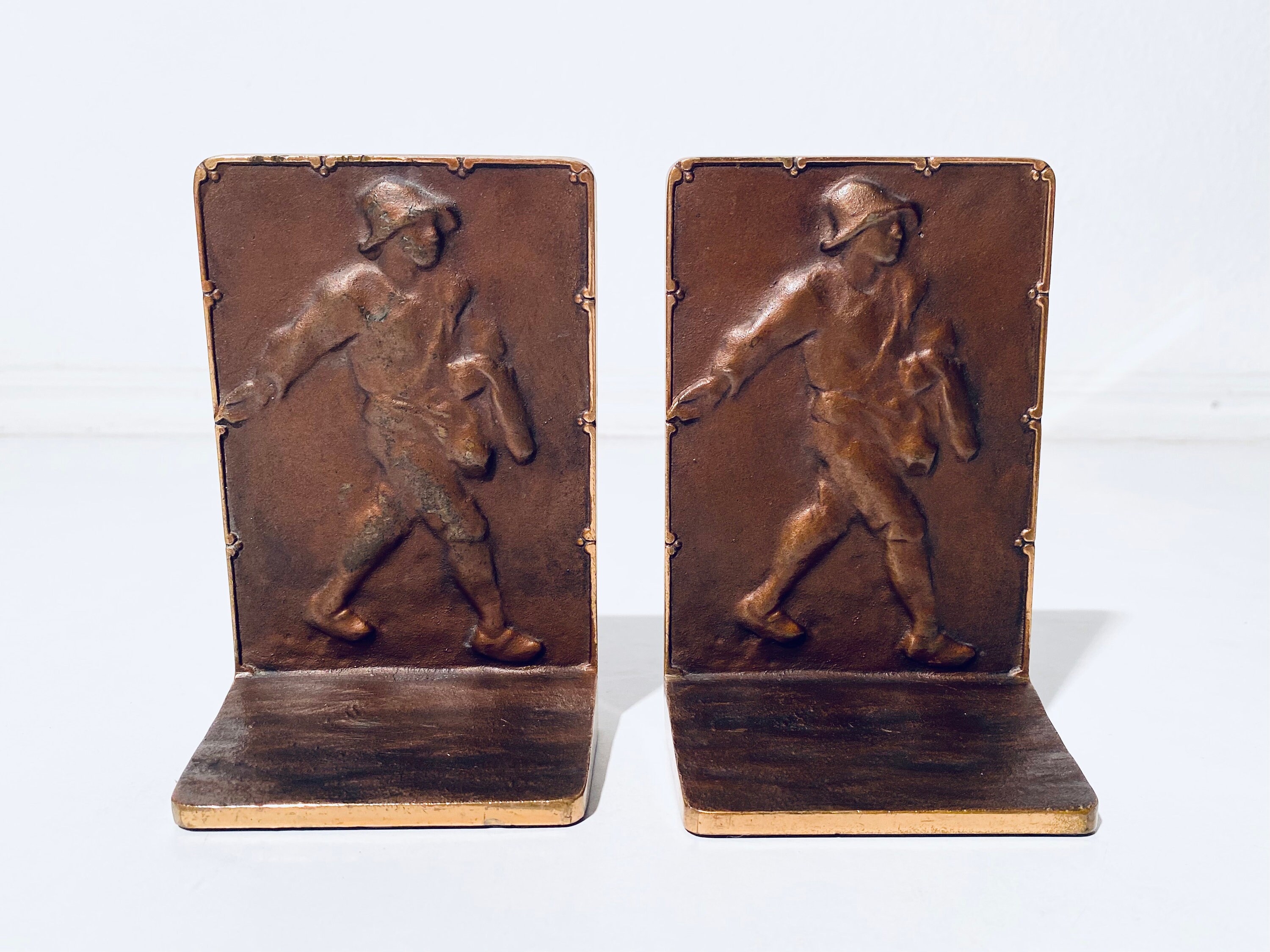 Two Bronze Bookends With the Sower Traditional Motif / Vintage Decor ...