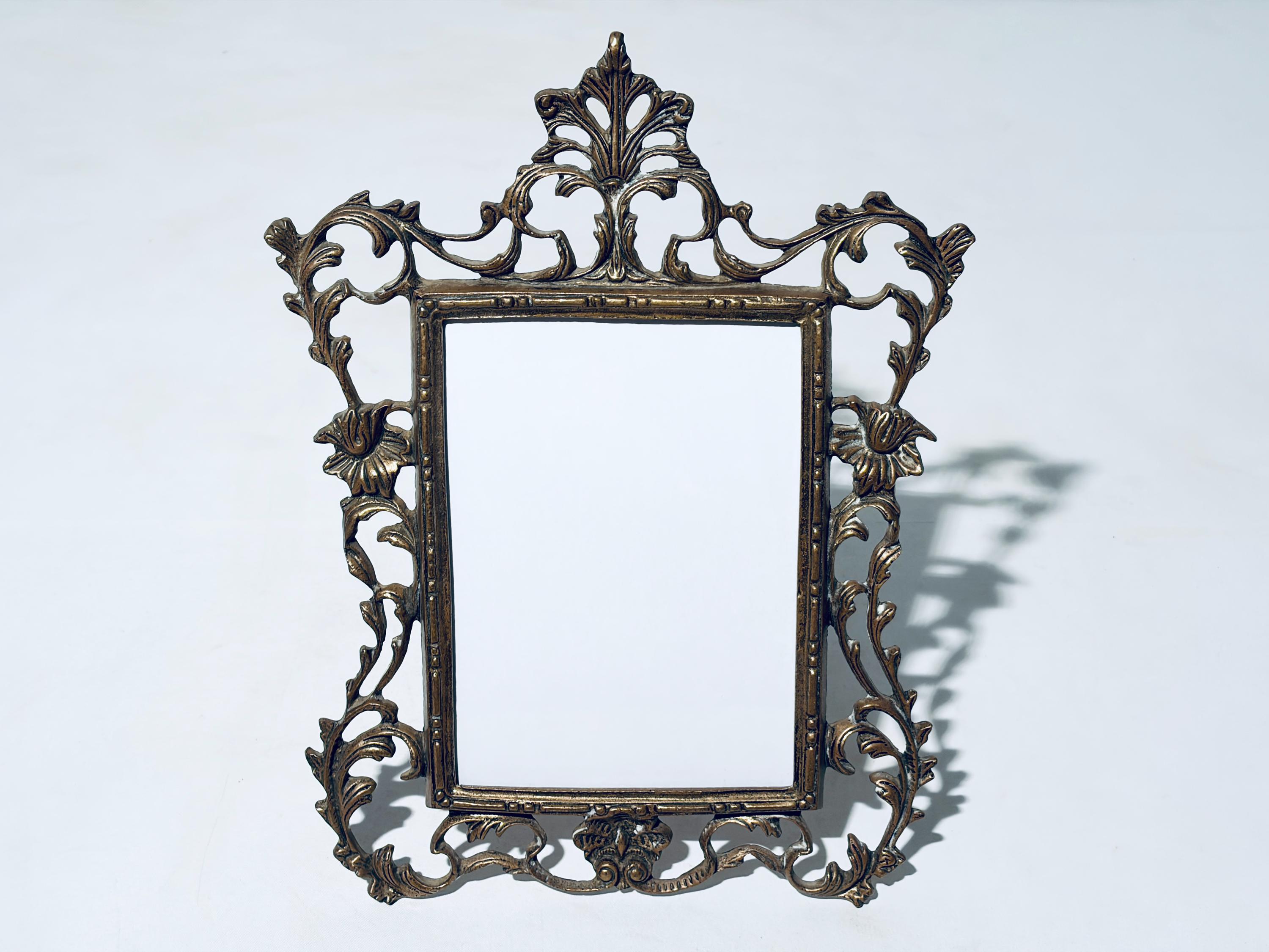 Old Bronze Floral Motif Picture Frame Vintage Neo Rococo Baroque