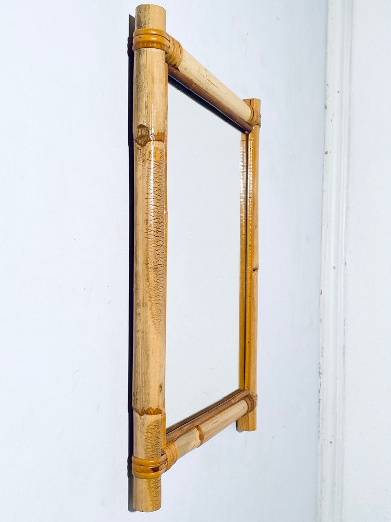 Vintage 1960s Bamboo Rectangular Mirror / Vintage Decor France / Boho Mid-Century Style image 4