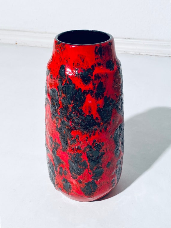Scheurich Fat Lava Red & Black Ceramic Vase WGP / Vintage Decor