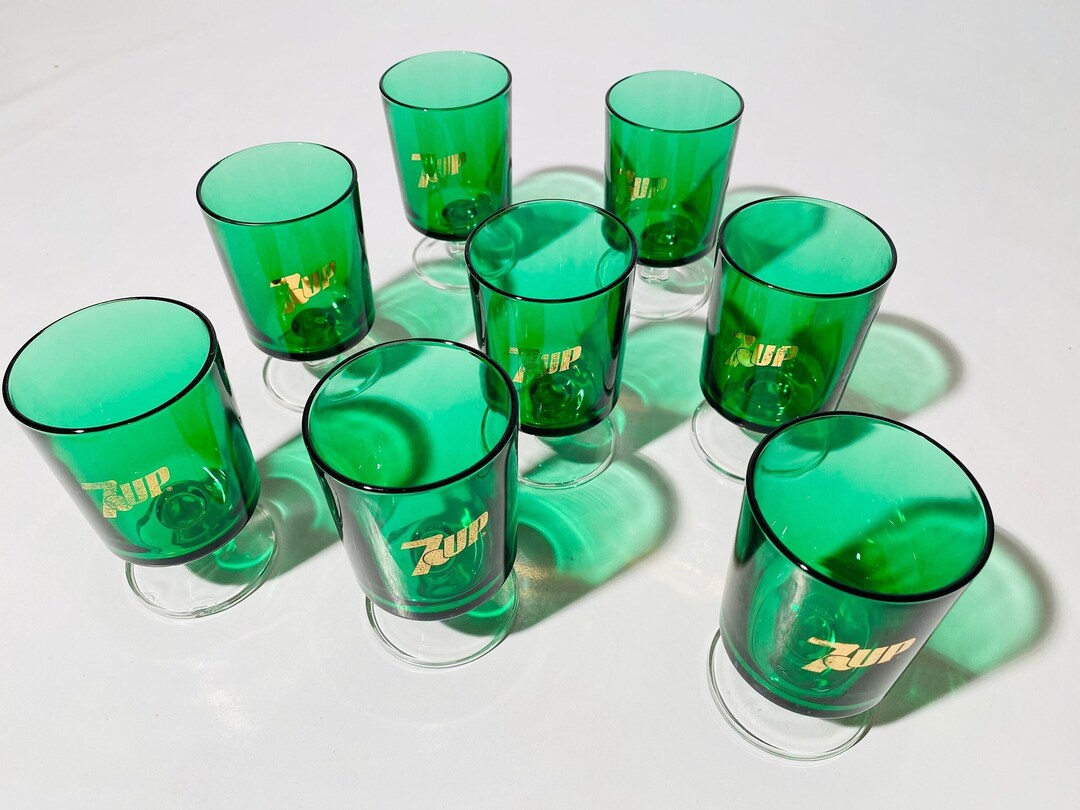 Eight 7UP Green Vintage Drinking Glasses / Made in France / Etsy