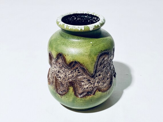 Dümler Breiden Brutalist Fat Lava Ceramic Vase Green & Brown