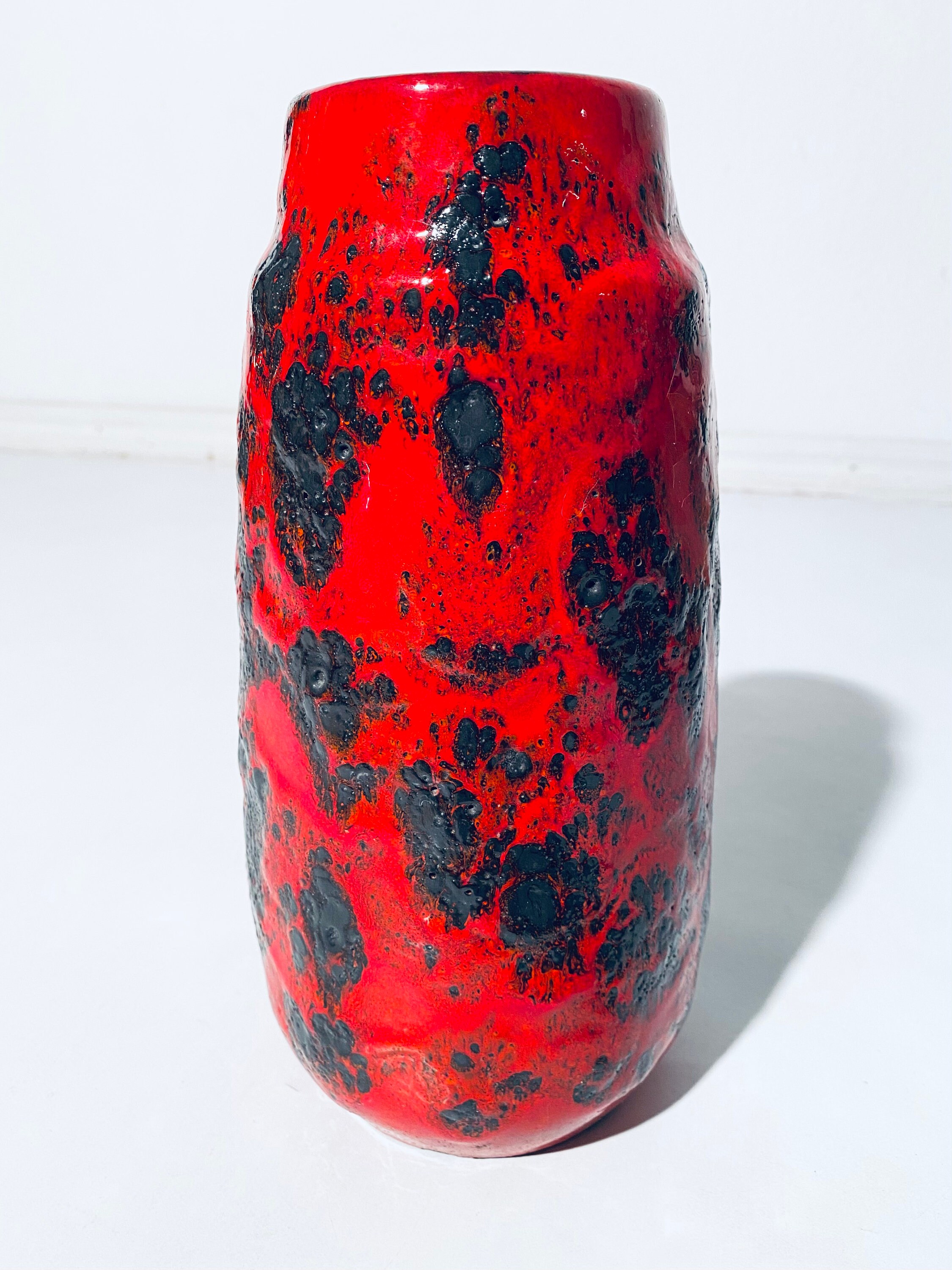 Scheurich Fat Lava Red & Black Ceramic Vase WGP / Vintage Decor